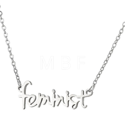 201 Stainless Steel Word Feminist Pendant Necklace GIPO-PW0001-010P-1