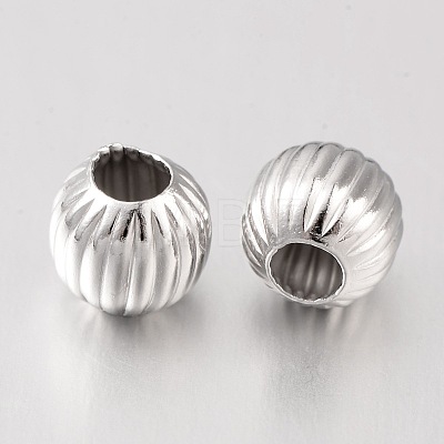 Round 925 Sterling Silver Corrugated Spacer Beads STER-I005-14P-1