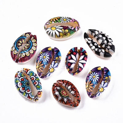 Printed Natural Cowrie Shell Beads SHEL-S266-19-1