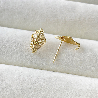 Leaf Shape Brass Stud Earring Finding PW-WG61904-01-1