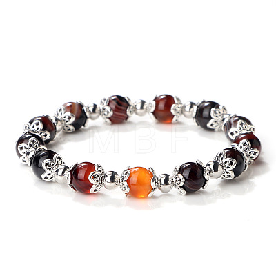 Natural Banded Agate Dyed Round Beaded Stretch Bracelets for Women JT2459-12-1