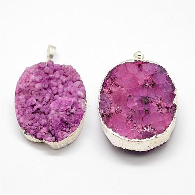 Electroplated Natural & Dyed Druzy Agate Pendants G-N0167-023A-04-1