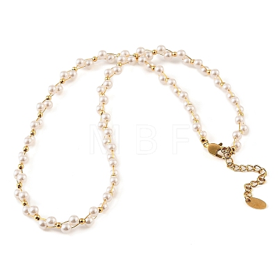 304 Stainless Steel & Plastic Pearl Round Beaded Necklaces SA-CBAAFEE-01G-1