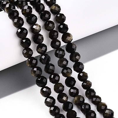 Natural Golden Sheen Obsidian Beads Strands G-S345-6mm-20-1