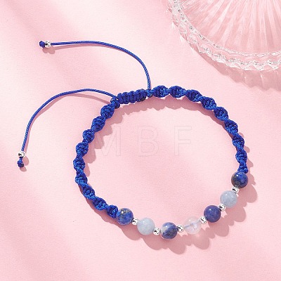 Natural White Moonstone & Lapis Lazuli & South Africa Sodalite & Dyed Quartz Round Beads Braided Bead Bracelets for Women BJEW-JB12917-06-1