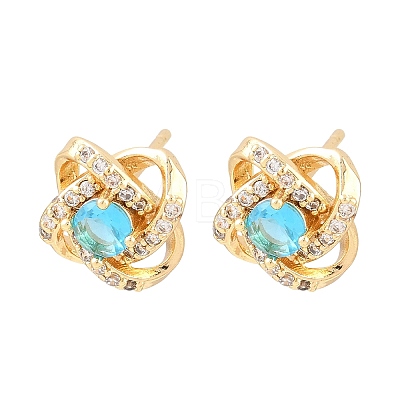 Brass Micro Pave Cubic Zirconia Stud Earrings for Women KK-A305-10G-1