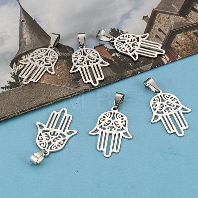 Hamsa Hand/Hand of Fatima/Hand of Miriam 304 Stainless Steel Pendants X-STAS-F016-18P-1