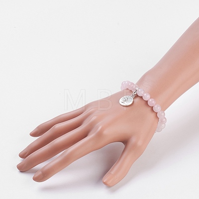 Natural Rose Quartz Stretch Bracelets X-BJEW-JB03771-04-1