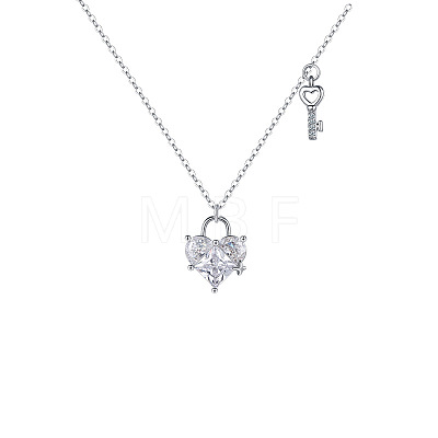 Heart & Key Titanium Steel with Clear Cubic Zirconia Pendant Necklaces FS-WGA7283-01-1