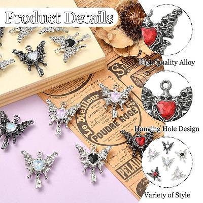 12Pcs 6 Colors Alloy Micro Pave Cubic Zirconia Pendants FIND-CJ0005-86-1