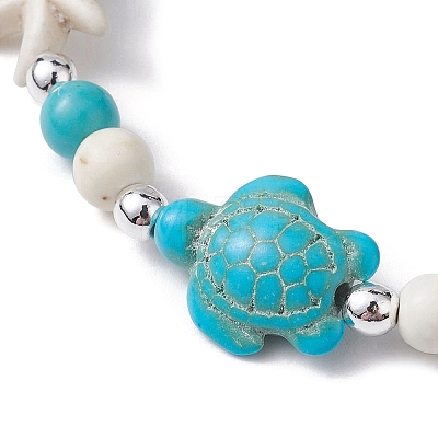 Turtle & Starfish Synthetic Turquoise Beaded Stretch Bracelet BJEW-JB09968-02-1