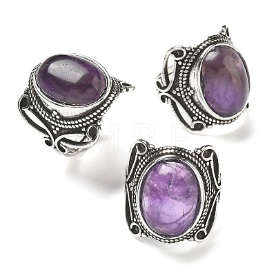 Natural Amethyst Adjustable Rings RJEW-I108-02AS-02-1