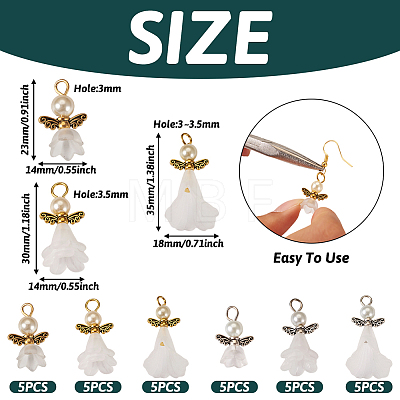  30Pcs 6 Styles Angel Frosted Acrylic Pendants FIND-TA0002-86-1
