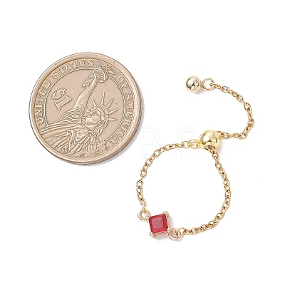 3Pcs Adjustable Brass Pave Glass Rhombus Links & 304 Stainless Steel Cable Chains Silder Finger Rings RJEW-JR00975-1