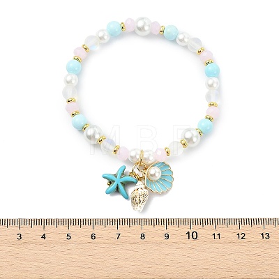 Alloy & Sea Shell & Natural Howlite Charm Bracelets BJEW-JB14018-1