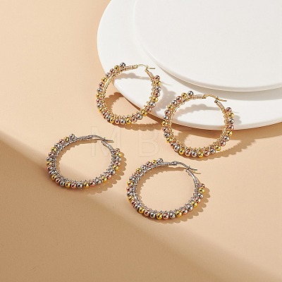 2 Pair 2 Color Round Brass Braided Bead Hoop Earrings EJEW-JE05080-1