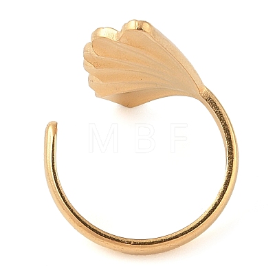 Ion Plating(IP) 304 Stainless Steel Leaf Open Cuff Rings for Women RJEW-Z057-05G-1