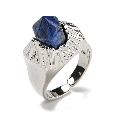 Hexagonal Prism Natural Lapis Lazuli Open Cuff Rings RJEW-B106-01P-03-1