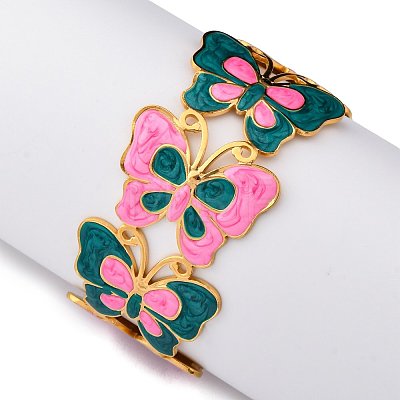 304 Stainless Steel Enamel Cuff Bangles for Women BJEW-P347-01G-A-1