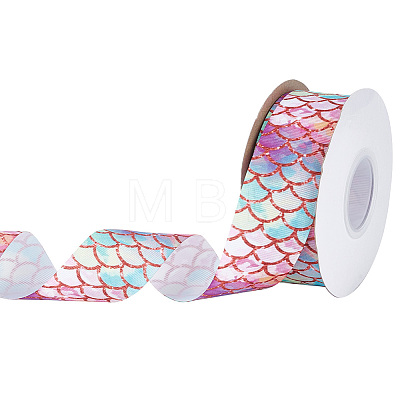 20 Yards Flat Printed Polyester Grosgrain Ribbon OCOR-WH0067-90B-1