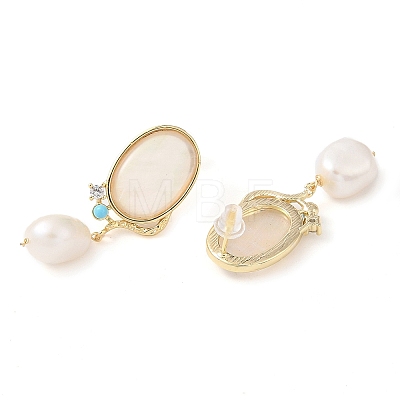 Oval Natural Shell Stud Earrings EJEW-L286-12G-1