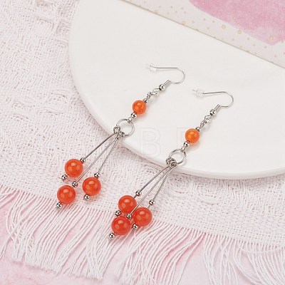 Natural Malaysia Jade Ball Beads Long Dangle Earring for Lady EJEW-JE04680-02-1