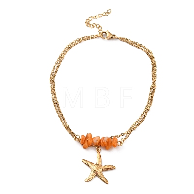 Dyed Natural Shell Chips Charms Anklet AJEW-G049-01G-1