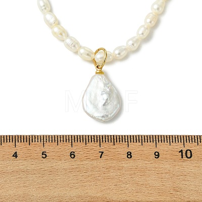 Adjustable Baroque Natural Keshi Pearl Pendant Natural Pearl Rice Beaded Lariat Necklaces for Women NJEW-JN06343-01-1