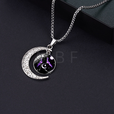 Alloy & Glass Luminous Moon Constellation Pendant Necklaces WG12A0F-05-1