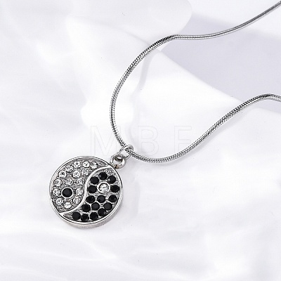 304 Stainless Steel Crystal & Jet Rhinestone Yin-yang Pendant Round Snake Chain Necklaces for Women NJEW-Z044-12P-1