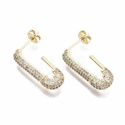 Brass Micro Pave Clear Cubic Zirconia Half Hoop Earrings EJEW-T046-19G-NF-1