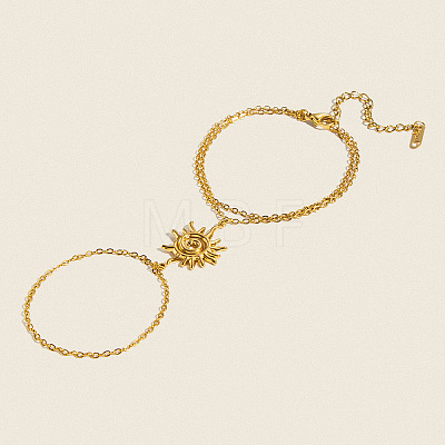 304 Stainless Steel Spiral Sun Double Layer Hand Chain Finger Ring Bracelets for Women BN7044-1