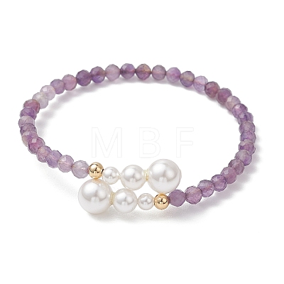 Natural Amethyst Beaded Cuff Bangles BJEW-JB13326-02-1
