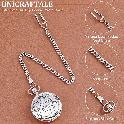 Unicraftale 2Pcs Titanium Steel Clip Pocket Watch Chain DIY-UN0003-64-1