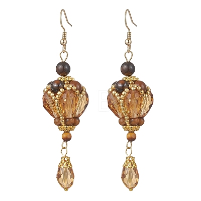 Natural Tiger Eye & Natural Lapis Lazuli & Natural Amethyst & Glass Beaded Dangle Earrings EJEW-MZ00686-1