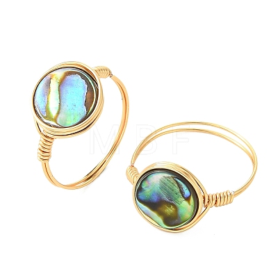 Flat Round Abalone Shell/Paua Shell Finger Rings RJEW-JR01031-1