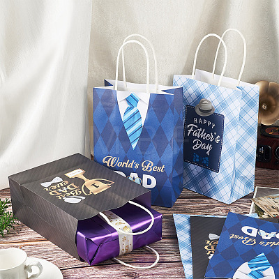 9Pcs 3 Styles Happy Father's Day Printed Paper Packing Tote Bags CARB-TA0001-20-1