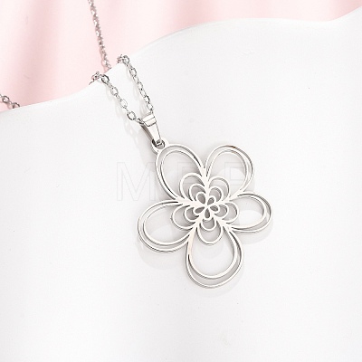 304 Stainless Steel Flower Pendant Cable Chain Necklaces for Men Women NJEW-K308-05B-P-1