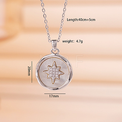 Brass Micro Pave Clear Cubic Zirconia with Natural White Shell Pendant 304 Stainless Steel Cable Chain Necklaces for Women WGAF233-04-1