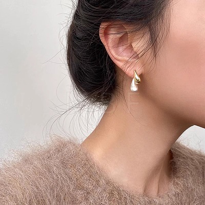 Brass Two Tone Teardrop Dangle Stud Earrings FS-WG19080-01-1