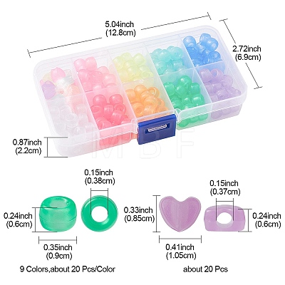 200Pcs 10 Colors Transparent & Luminous Plastic Beads KY-YW0001-50-1