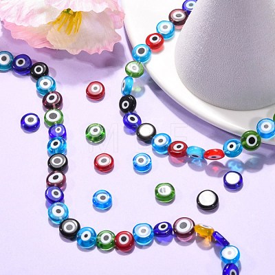 Handmade Evil Eye Lampwork Flat Round Bead Strands LAMP-L058-10mm-M-1