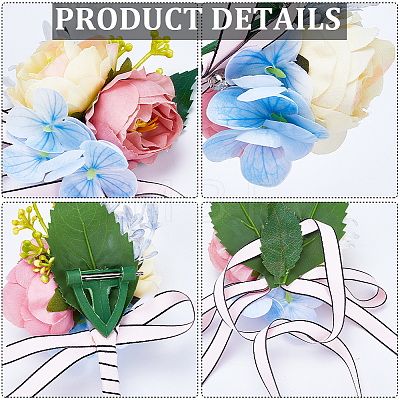 CRASPIRE 2Pcs 2 Style Silk Cloth & Plastic Imitation Flower Wrist Corsage & Corsage Boutonniere AJEW-CP0007-26B-1
