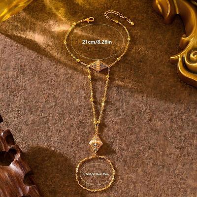 Brass and Imitation Pearl Rhombus Hand Chain Ring Bracelets for Wedding and Formal Occasions PL2023-1-1
