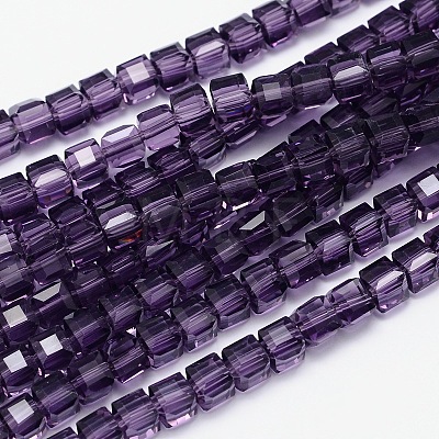 Faceted Cube Transparent Glass Beads Strands EGLA-E041-5mm-D-1
