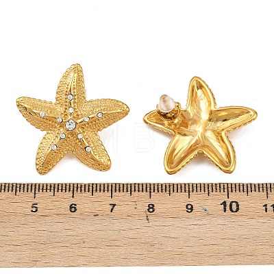 Starfish 304 Stainless Steel Rhinestone Stud Earrings EJEW-P332-04G-1