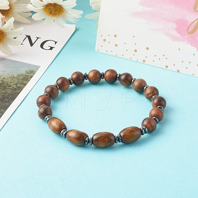 Spray Painted Natural Maple Wood & Waxed Wooden Beaded Bracelets Sets BJEW-JB06362-1