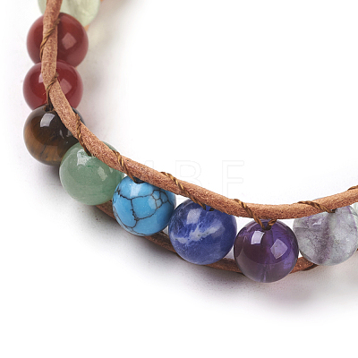 Natural Fluorite Cord Beaded Bracelets BJEW-E351-02B-1