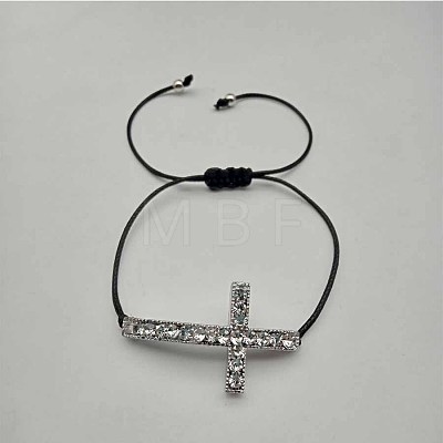 Shiny Cross Crystal Rhinestone Adjustable Nylon Cord Braided Bracelets for Women GP1640-1
