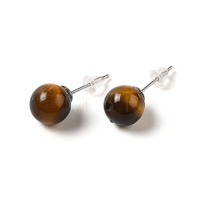 Natural Tiger Eye Stud Earrings X-G-B075-02P-07-1